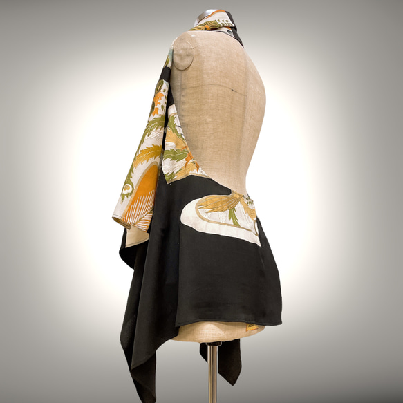スクエア変型ジレ 着物リメイク カーディガン ドレープカーディガン 着物 衣装 ダンス 和柄 フリーサイズ J60103 4枚目の画像
