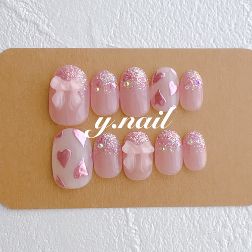 ミラーハートネイル/ハートネイル/バレンタインネイル/ガーリーネイル  