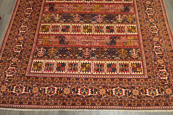 ヴィンテージ絨毯　トルクメン絨毯　中央アジアのトライバルラグ　オールド手織り絨毯　190x295cm　＃136 4枚目の画像