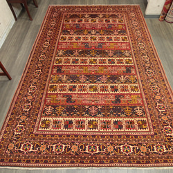 ヴィンテージ絨毯　トルクメン絨毯　中央アジアのトライバルラグ　オールド手織り絨毯　190x295cm　＃136 1枚目の画像