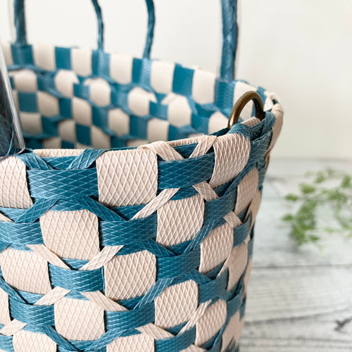 プラかごバッグ Sサイズ 花柄 マリンブルー 2way プラカゴ プラカゴ