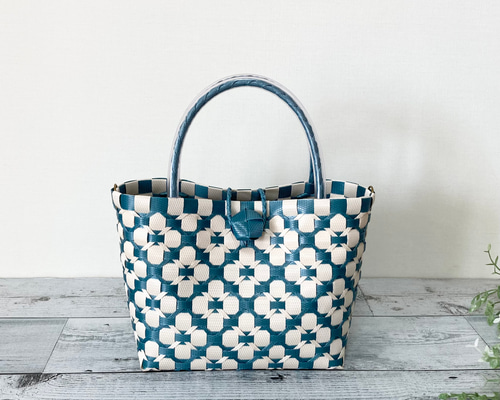 めぐみ　プラカゴバッグ　碧青✕アイボリー 3b1b019c3204617f9823c5bff8c32f