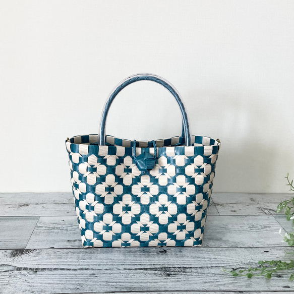 プラかごバッグ Sサイズ 花柄 マリンブルー 2way プラカゴ プラカゴ