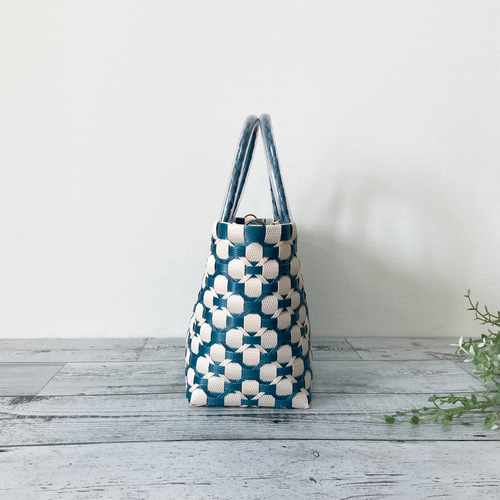プラかごバッグ Sサイズ 花柄 マリンブルー 2way プラカゴ プラカゴ