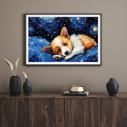 【星降る夜 - ウェルシュコーギー犬の子犬 No.2】A2アートポスター 犬の絵 犬の絵画 犬のイラスト 8枚目の画像