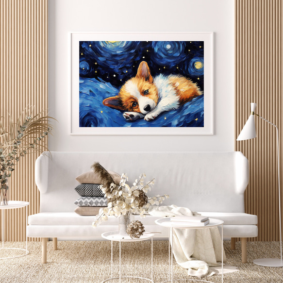【星降る夜 - ウェルシュコーギー犬の子犬 No.2】A2アートポスター 犬の絵 犬の絵画 犬のイラスト 7枚目の画像