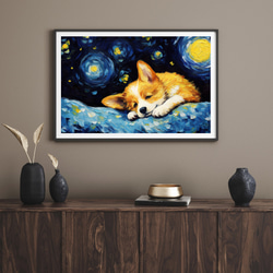 【星降る夜 - ウェルシュコーギー犬の子犬 No.3】A2アートポスター 犬の絵 犬の絵画 犬のイラスト 8枚目の画像