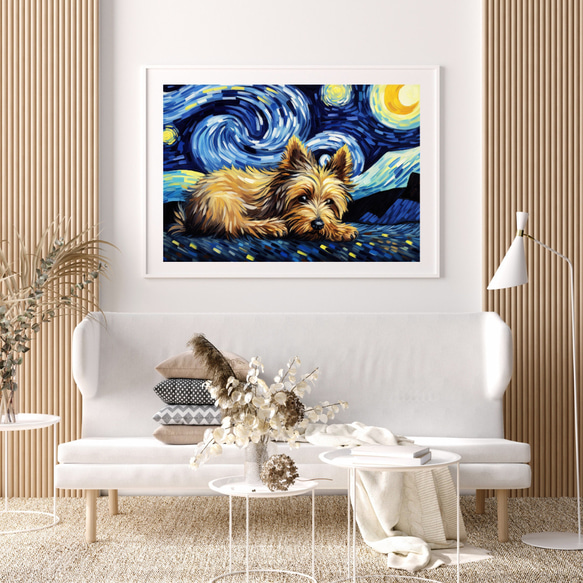 【星降る夜 - ヨークシャーテリア犬の子犬 No.2】A2アートポスター 犬の絵 犬の絵画 犬のイラスト 7枚目の画像