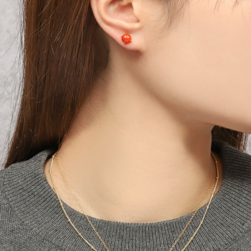 珊瑚一粒ネックレス◇6mm【14kgf/サージカルステンレス】金属