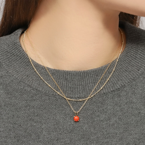 珊瑚一粒ネックレス◇6mm【14kgf/サージカルステンレス】金属 珊瑚一粒ネックレス◇6mm【14kgf/サージカルステンレス】金属