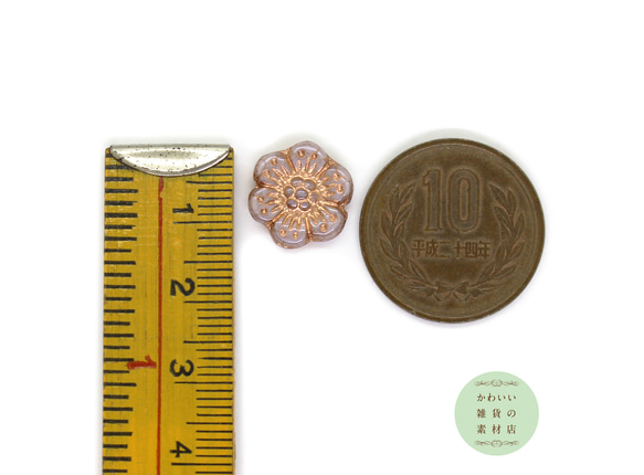 14mm チェコビーズ プレス ワイルドローズ 不透明ピンクベージュ＆ブロンズ（花）3個セット #BCZ-0128 3枚目の画像