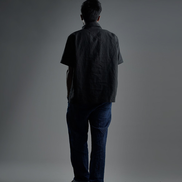 [wafu] 亞麻polo衫，超高密度亞麻/黑色 t053a-bck1★ 第4張的照片