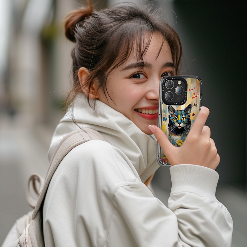 【ネコ】スマホケース iPhone17シリーズ対応【差し色＊おしゃれ＊持ち歩ける動物アート作品】