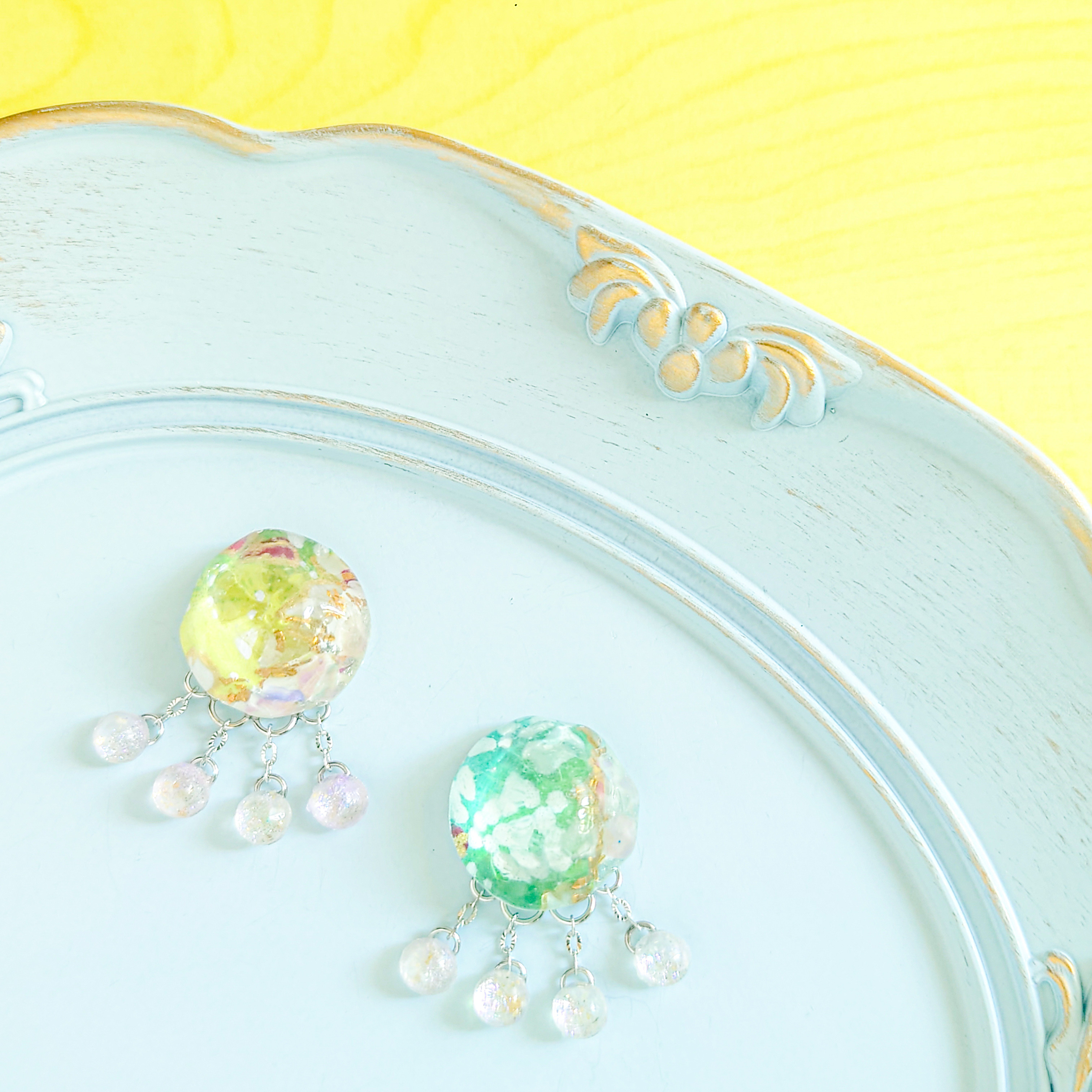 成人式 結婚式 旅行 着物 振袖 浴衣 / 和柄 黄緑 桜 silver 大ぶり 揺れるピアス 和-nagomi-