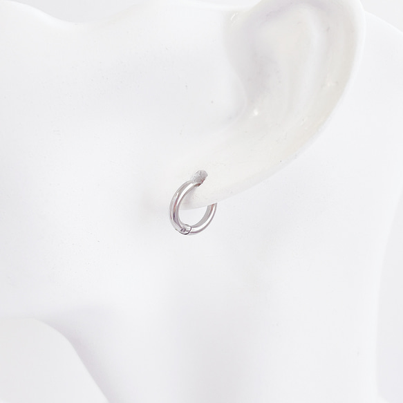 ese49 [6 件/3 對] 線徑約 2mm 外徑約 12mm 圈形耳環 手術不鏽鋼 316L 第3張的照片