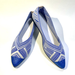 扁平幾何高跟鞋（藍白幾何 x 藍色蹩腳） 易壓扁1cm鞋跟 第2張的照片