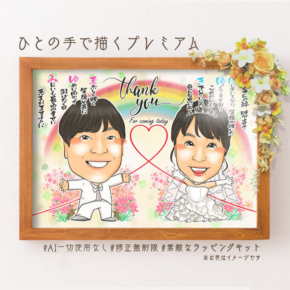 似顔絵 結婚式のウェルカムボード・ 繋がる似顔絵★ 1枚目の画像