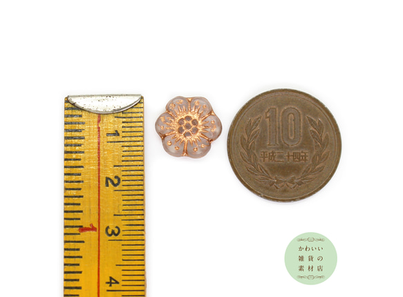 14mm チェコビーズ プレス ワイルドローズ 半透明マットクリスタル＆ブロンズ（花）3個セット #BCZ-0129 4枚目の画像