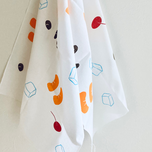 手刷り手ぬぐい「あんみつ柄」寒天とうめい色 ハンカチ・手ぬぐい miam