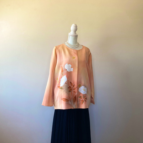 手描き訪問着リメイクジャケット - エレガントデザイン（Lサイズ
