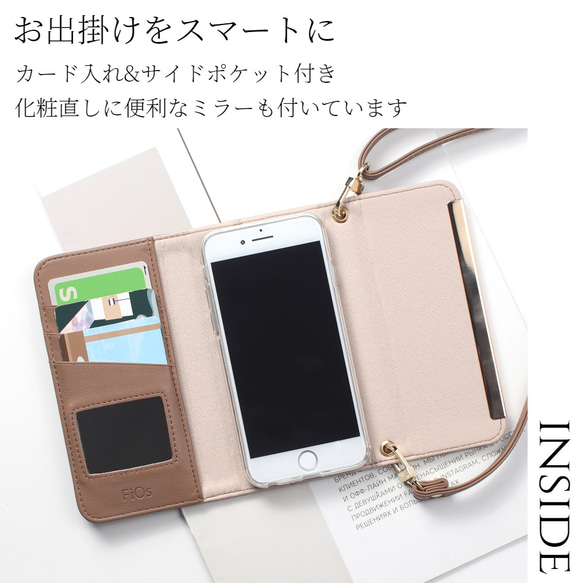 iphone11 ケース 手帳型 ミラー付き カード収納 iphone11Pro ショルダー ストラップ レザー くすみ 4枚目の画像