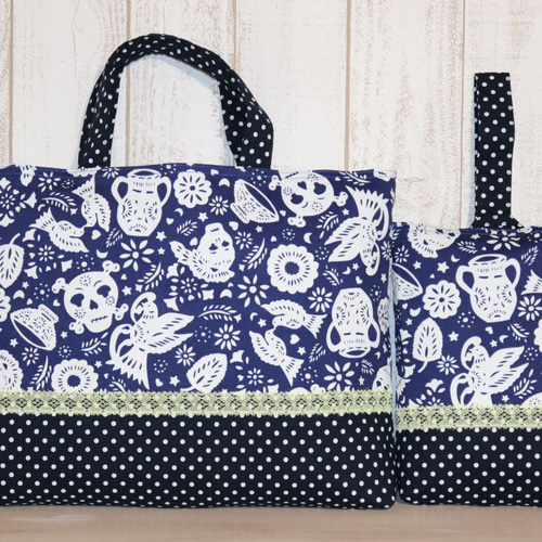 サンプル＊入園セット2点・レッスンバッグ＆シューズケース＊・スカル  