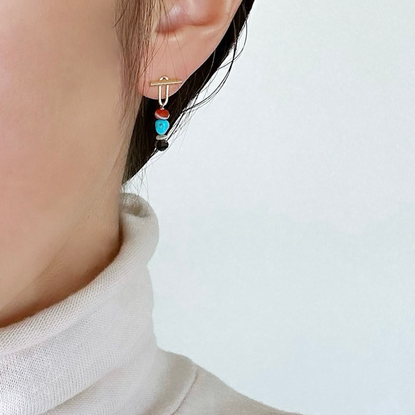 Color stone+Stick pierce -long- /ピアス・イヤリング 春色新作2024 天然石 7枚目の画像