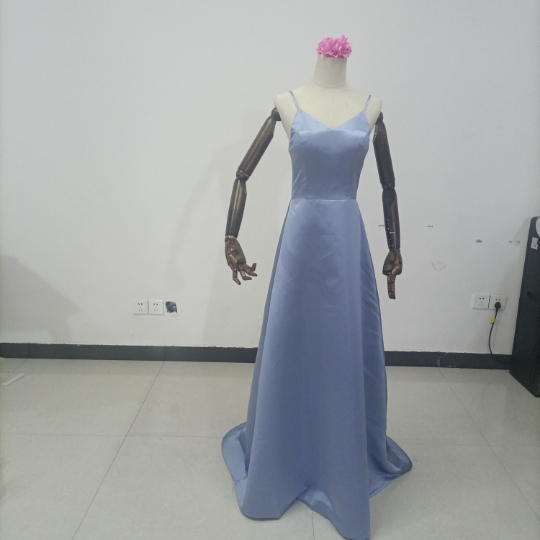 エレガント カラードレス ブルー Vネック キャミソール 編み上げ 二次会