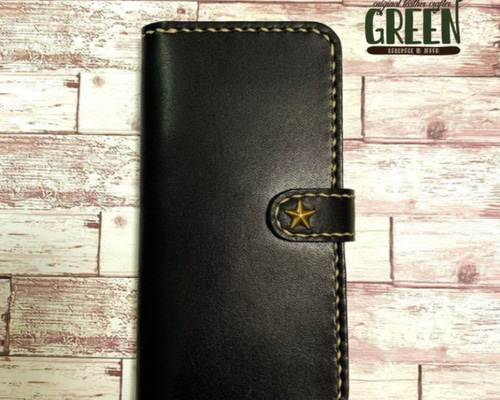 栃木レザー　ブラック×レッド　星スタッズ　iPhoneケース　　手帳型　セット 栃木レザー ブラック×レッド 星スタッズ iPhoneケース 手帳型