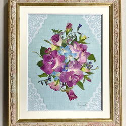 個展出品作 押花 額付き 在庫処分バザール 押し花 押し花額 押し花アート バラ 卒業祝 入学祝 バレンタイン