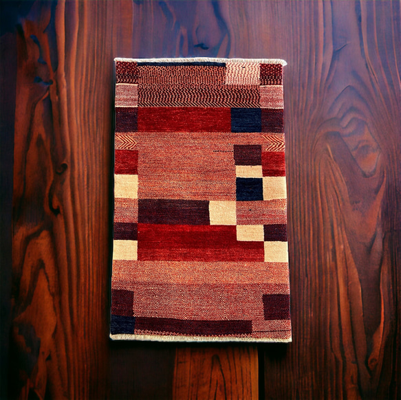 《アウトレット品》ギャッベ　イラン製　ペルシャ　玄関マット（L）パッチワーク柄　140×84【GB6-010】 5枚目の画像