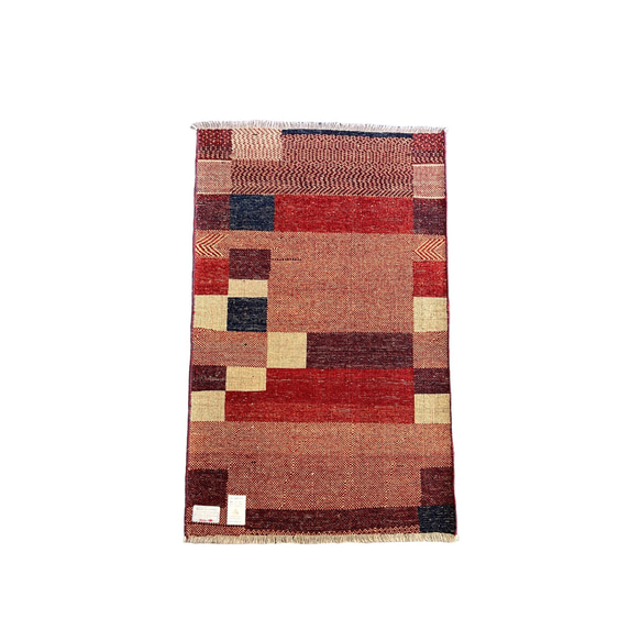 《アウトレット品》ギャッベ　イラン製　ペルシャ　玄関マット（L）パッチワーク柄　140×84【GB6-010】 2枚目の画像