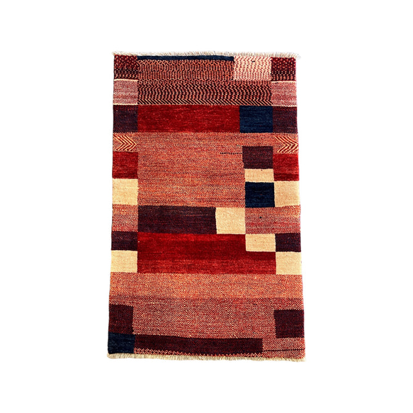 《アウトレット品》ギャッベ　イラン製　ペルシャ　玄関マット（L）パッチワーク柄　140×84【GB6-010】 1枚目の画像