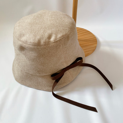ふんわりウールフラノの帽子✳︎木馬リボンのバケットハット【選べるサイズ受注製作】 6枚目の画像