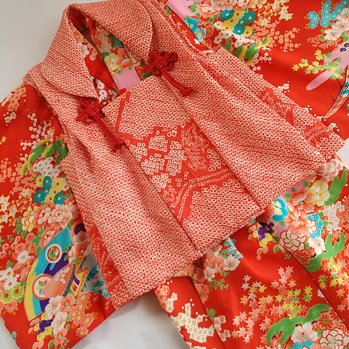 赤ちゃん着物と正絹総絞り手縫いの被布のセット (美品 七五三 赤ちゃん着物と正絹総絞り手縫いの被布のセット (美品 七五三