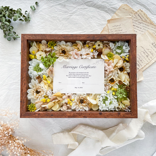 ゲスト参加型結婚証明書（ミモザイエロー） アーティフィシャル
