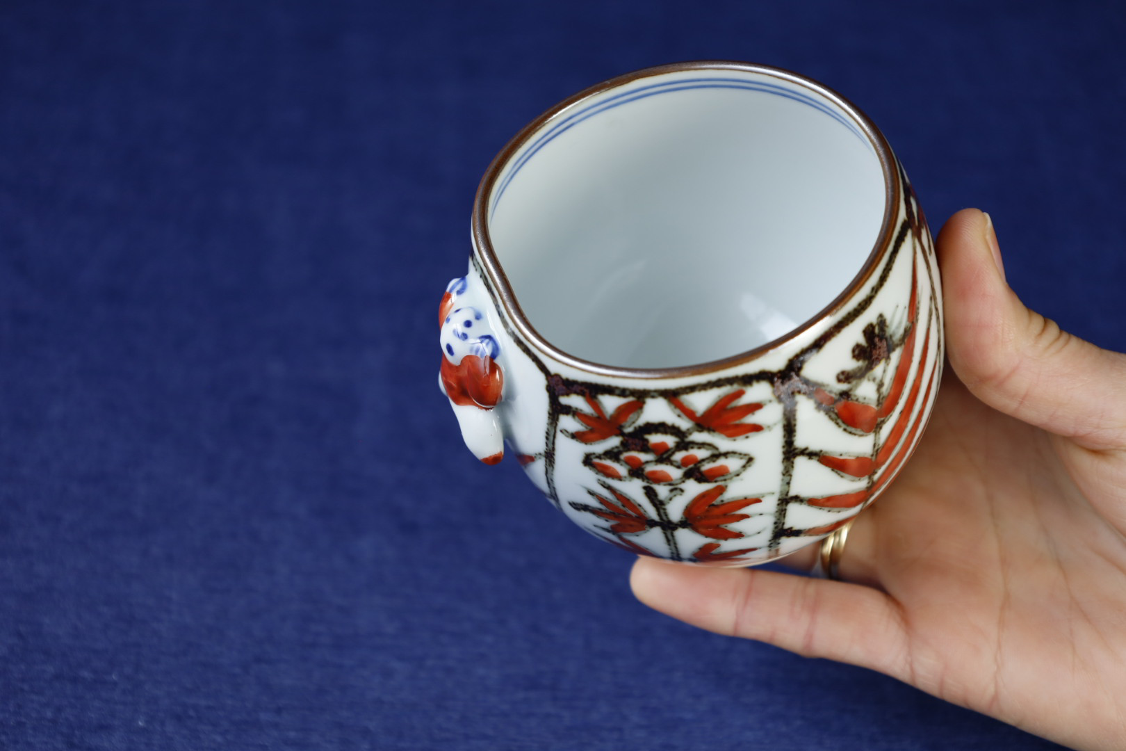 赤　一閑人葉唐草丸　湯呑み　京焼　清水焼