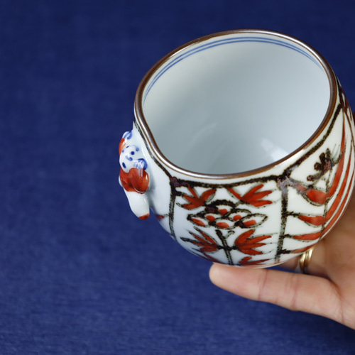 高木岩華作 さり気 京焼 赤草花 一閑人 湯呑み 共箱 智 売買され