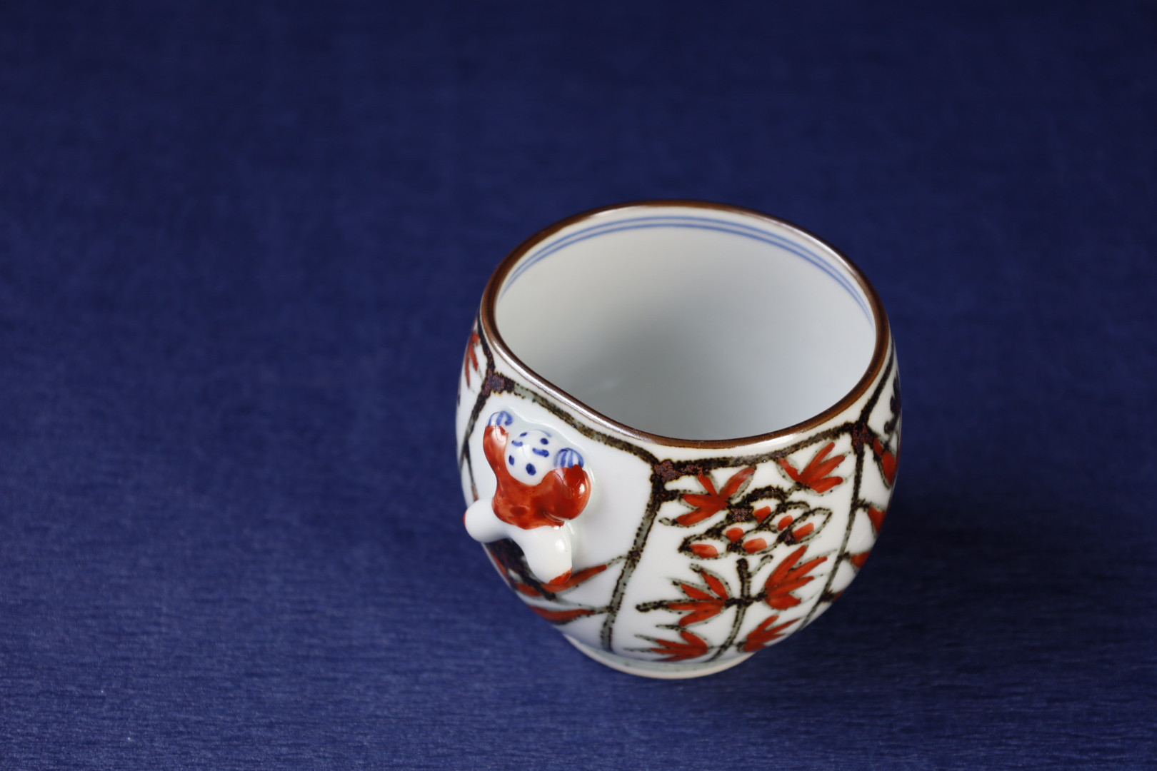 赤　一閑人葉唐草丸　湯呑み　京焼　清水焼