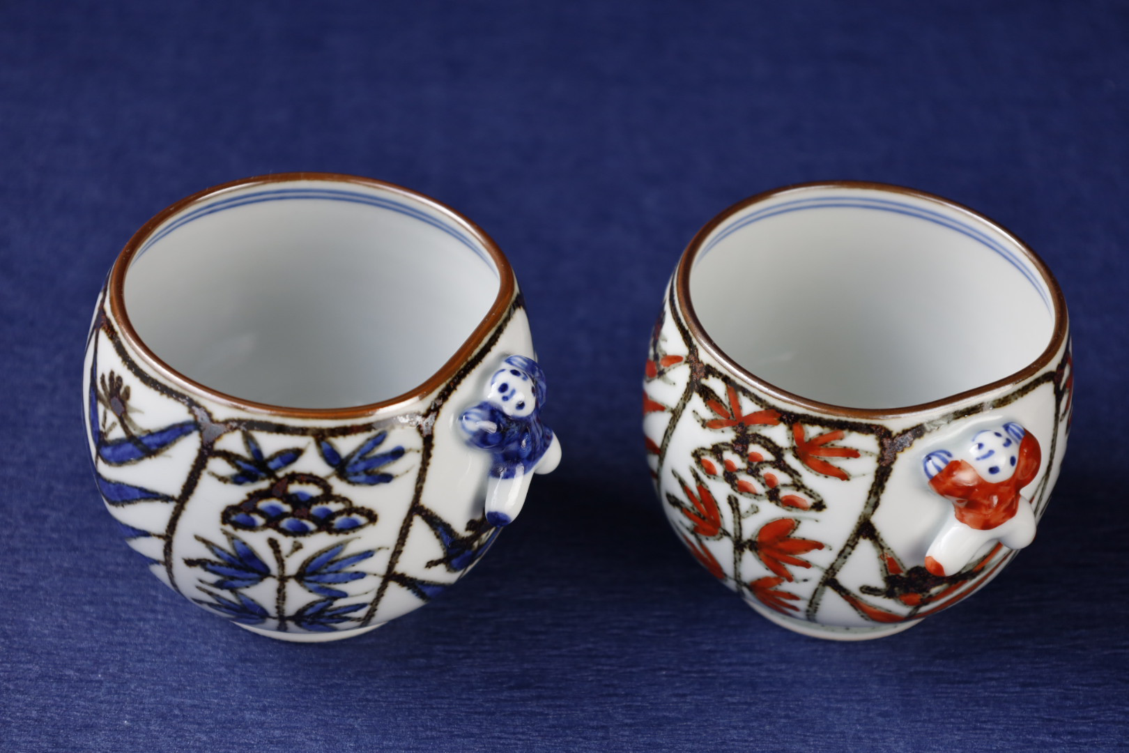 赤　一閑人葉唐草丸　湯呑み　京焼　清水焼