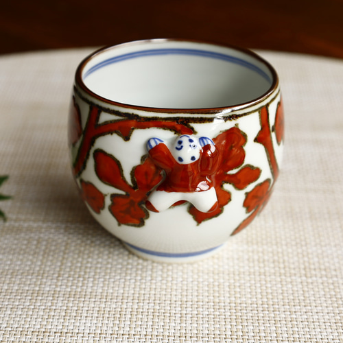 赤 一閑人葉唐草丸 湯呑み 京焼 清水焼 湯呑み 京都 陶花堂 通販