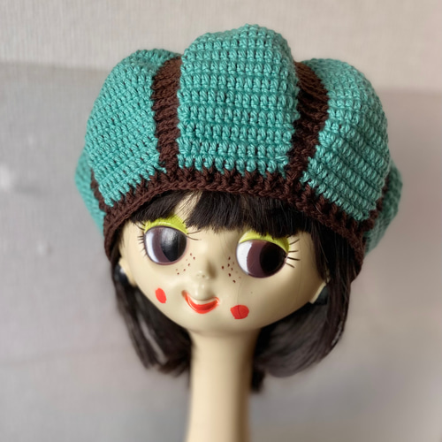 チョコミントカラーのかぼちゃ型ニットベレー帽 チョコミント好き