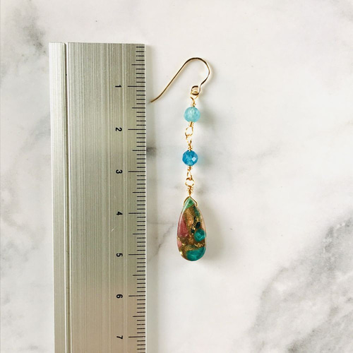 ピンクトルマリンアパタイトコッパーのドロップピアス ピアス（フック