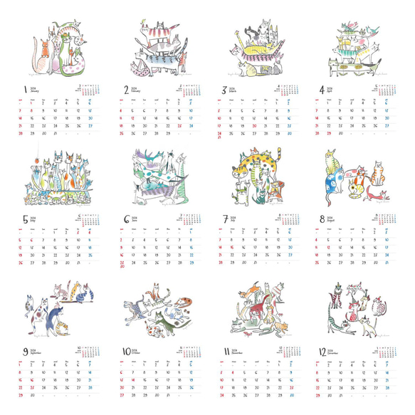 猫だらけの12か月　「Nekodarake」2024カレンダー　SALE！ 2枚目の画像