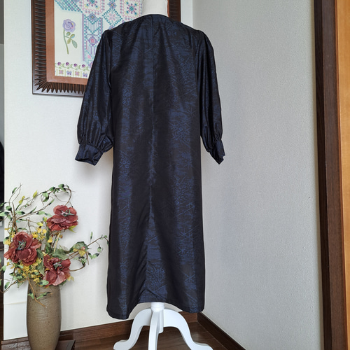 ☆着物リメイク/ハンドメイド/大島紬/キ-ネックワンピース/正絹