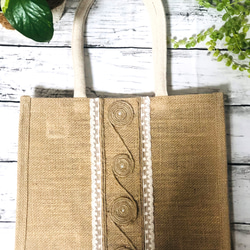 B5 無印良品の手作りジュートトートバッグ /Handmade design Muji jute bag 3枚目の画像