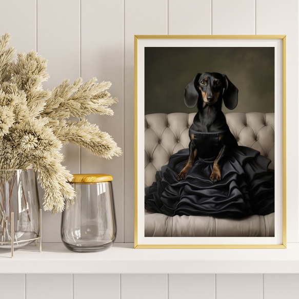 【ファッションショー - ダックスフンド犬 No.1】A2アートポスター 犬の絵 犬の絵画 犬のイラスト 8枚目の画像