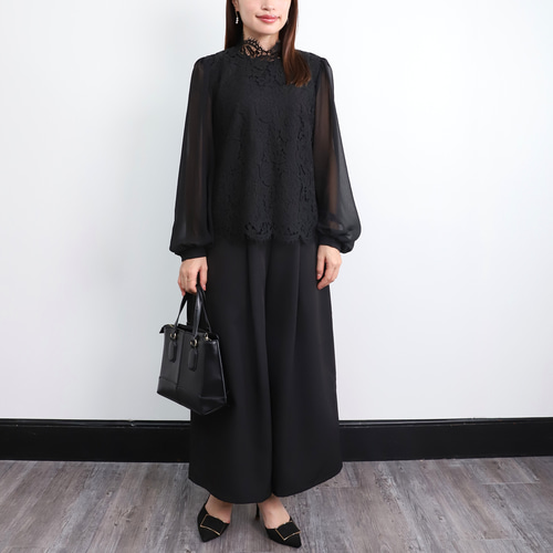 美品EPOCA 花柄 長袖ブラウス L ボータイ　ブラック 美人百花掲載》ボリュームボウタイブラウス【洗濯機洗い可