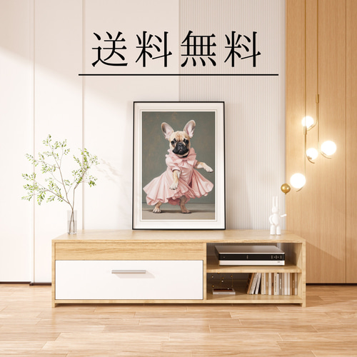 ⭕原画 after dinner 2016 フレンチブル 犬の現代アート 絵画 ファッションショー - フレンチブルドッグ犬 No.2】A2アート