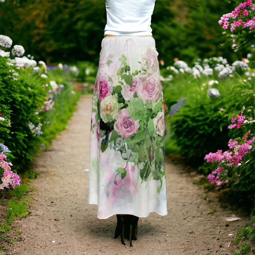 XXS～2XL対応 シャビ―シックピンク２　プリントスカート　ミニ＆ミディ＆マキシ丈